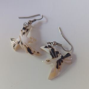 Carved Abalone Shell Bird-Shaped Earrings